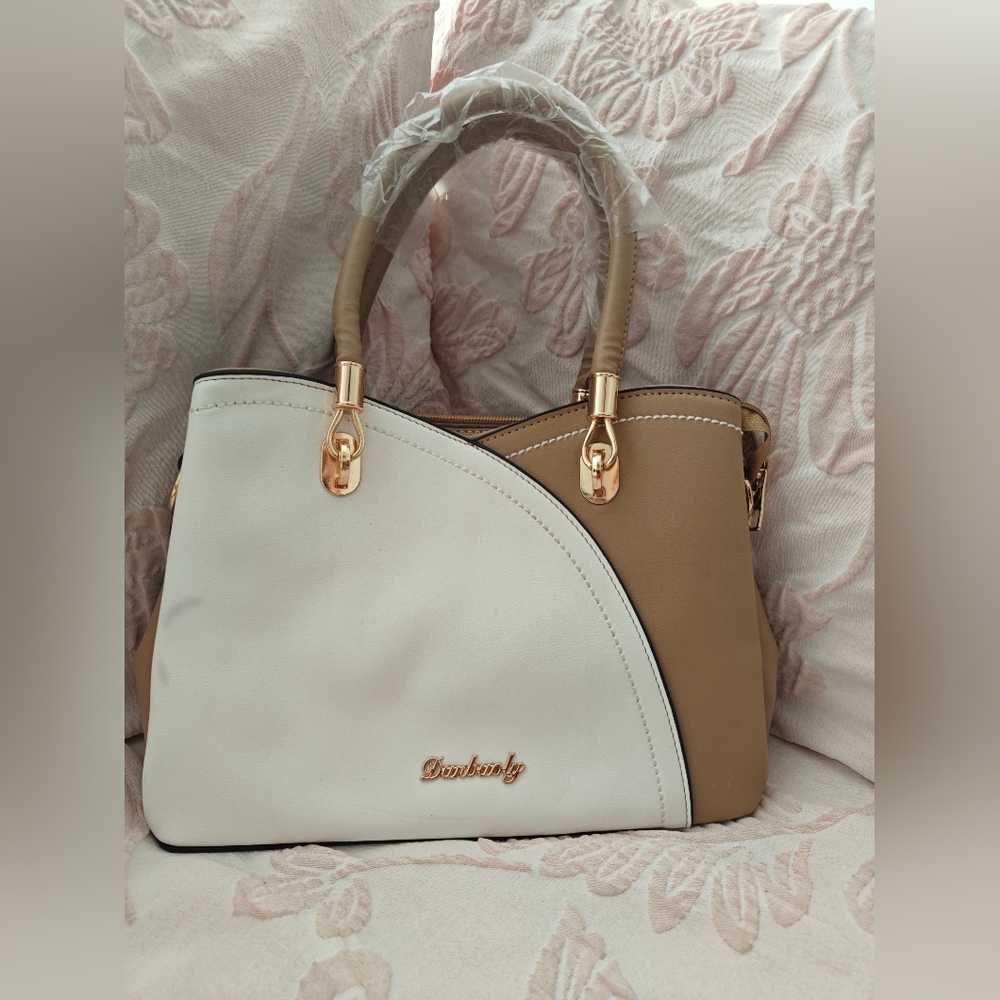 White and Tan Women's Handbag